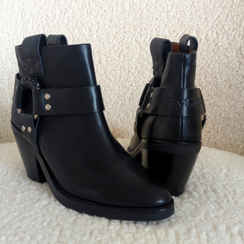 See by Chloe F Eddie Leather Western Ankle Boots